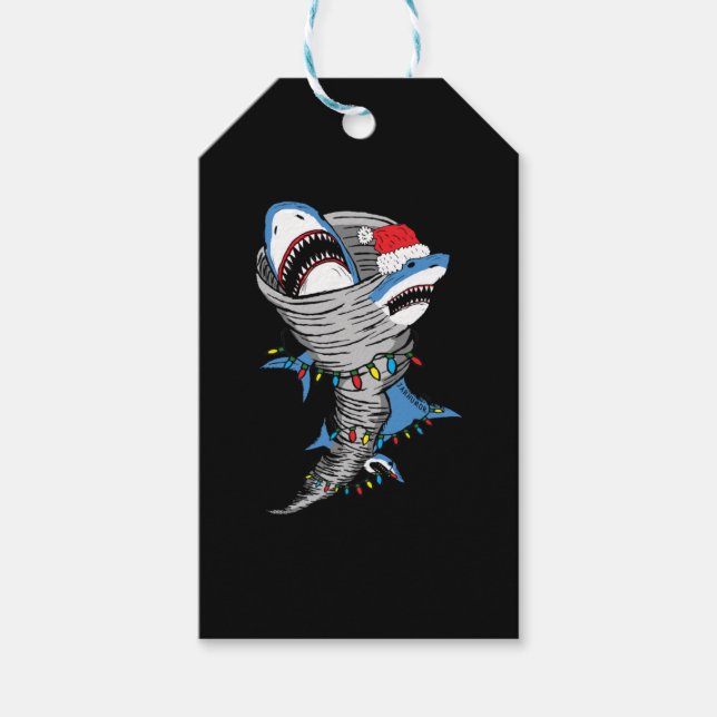 Santa Shark Tornado Frohe Weihnachten Geschenkanhänger (Vorderseite)