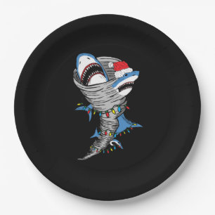 Santa Shark Tornado Frohe Weihnachten Pappteller