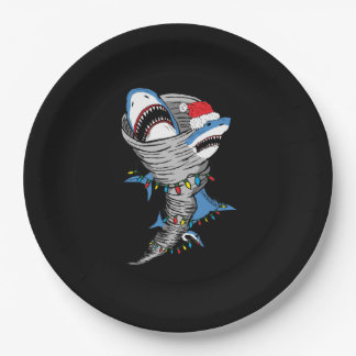 Santa Shark Tornado Frohe Weihnachten Pappteller