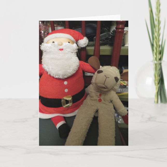 Santa & Sheep Feiertagskarte (Vorderseite)