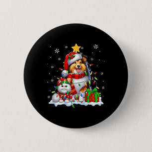 Santa Sheltie mit Elf Cat Weihnachtsleuchten Besit Button