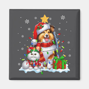 Santa Sheltie mit Elf Cat Weihnachtsleuchten Besit Magnet