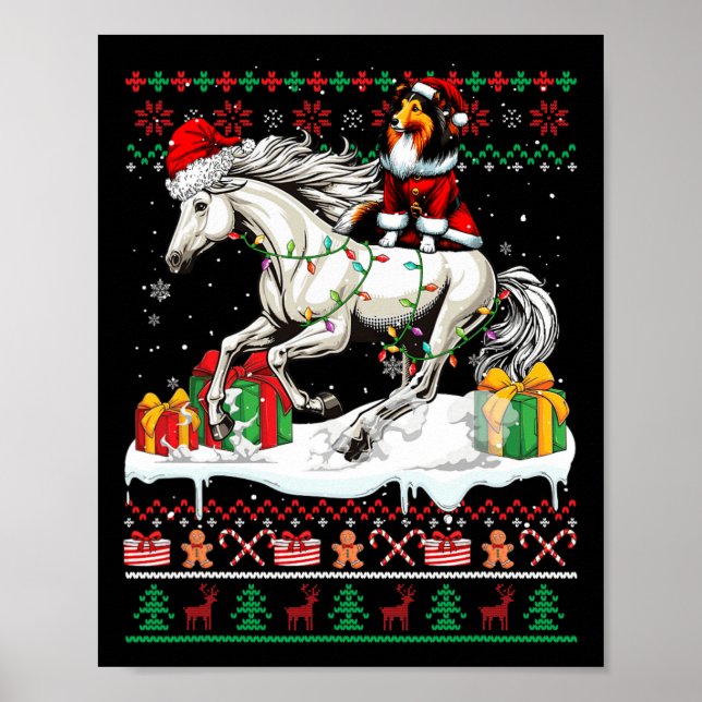 Santa Sheltie Reiten Weihnachten Weihnachten Poster (Vorne)