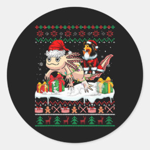 Santa Sheltie Riding Axolotl Runder Aufkleber