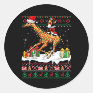 Santa Sheltie Riding Giraffe Weihnachts Sweater Lo Runder Aufkleber