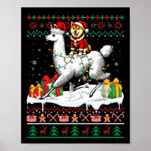 Santa Shiba Inu Riding Llama Christmas Sweater Lov Poster