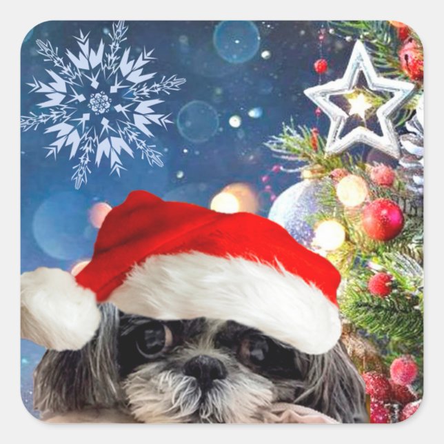 Santa Shih Tzu Girl Stickers (Vorderseite)