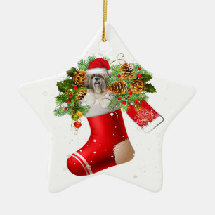 Santa Shih Tzu in der Weihnachtssocke Weihnachts Keramik Ornament