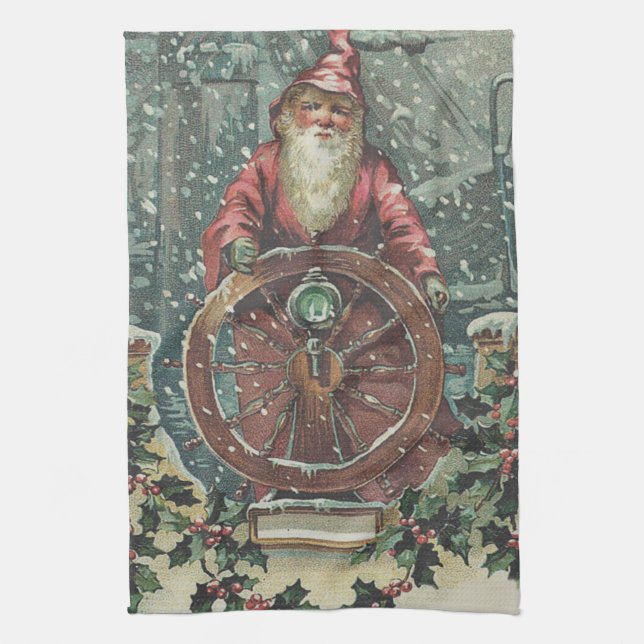 Santa Ship Boot Snow Storm Holly Handtuch (Vertikal)