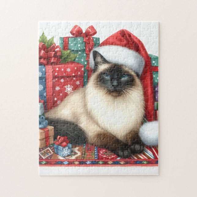 Santa Siamese Katze Weihnachten  (Vertikal)