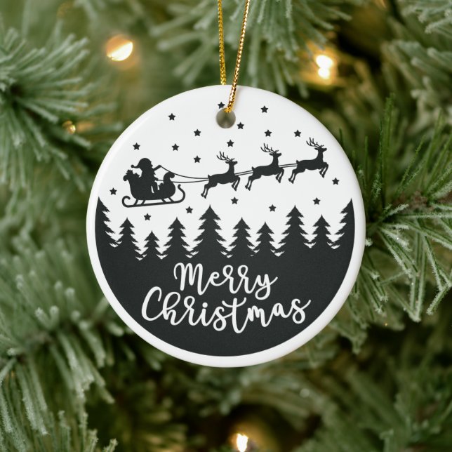 Santa Silhouette Frohe Weihnachtsfeier Keramik Orn Ornament (Baum)