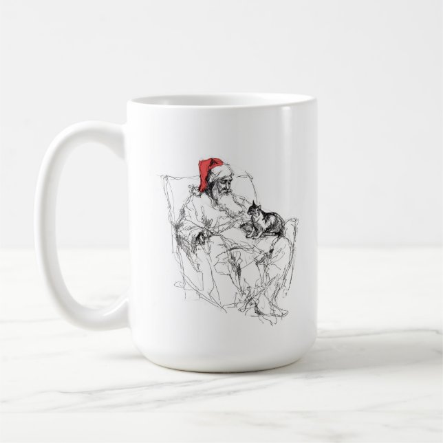 Santa Sitzen mit Katze auf dem Sprung Kaffeetasse (Links)