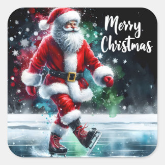 Santa Skate glücklich draußen Quadratischer Aufkleber
