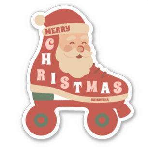 Santa Skate   Retro Roller Skaten Weihnachten Aufkleber