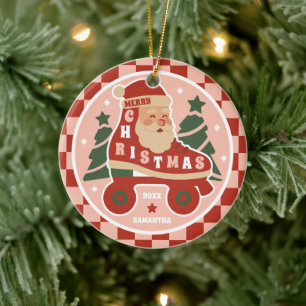 Santa Skate Retro Roller Skaten Weihnachten Keramik Ornament