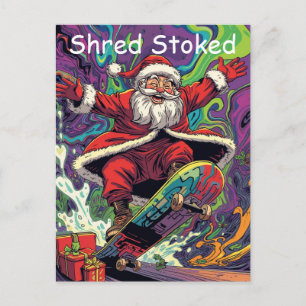 Santa Skateboarding Psychedelischer Weihnachten Postkarte