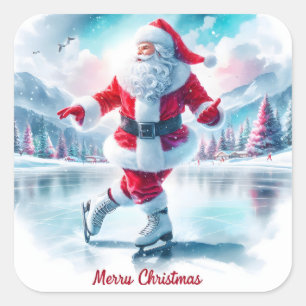 Santa Skaten in einem Winterwunderland Quadratischer Aufkleber
