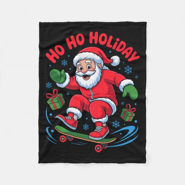 Santa Skater Skateboarding Lover Funny Christmas X Fleecedecke (Vorderseite)