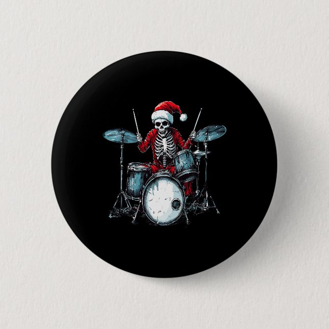 Santa Skeleton Drum Drummer Percussionist Button (Vorderseite)