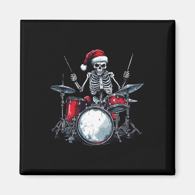 Santa Skeleton Drum Percussionist Drummer Magnet (Vorne)