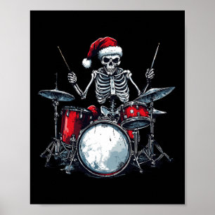 Santa Skeleton Drum Percussionist Drummer Poster