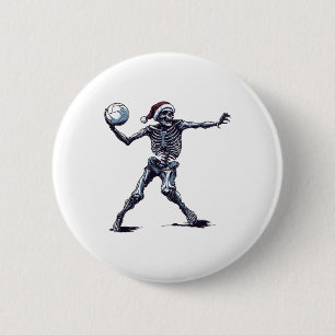 Santa Skeleton Playing Volleyball Halloween Christ Button