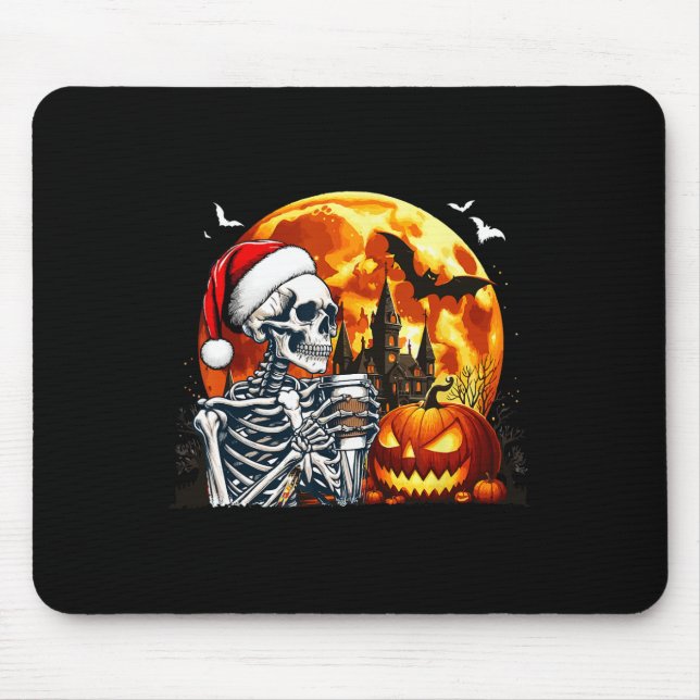 Santa Skeleton Trinkkaffee Halloween Pu Mousepad (Vorne)