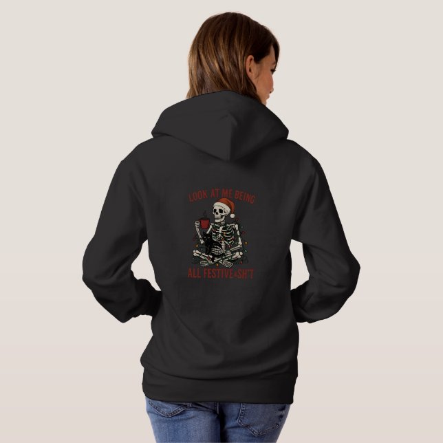 Santa Skeleton with Cat Holiday Snark Hoodie (Schwarz voll)
