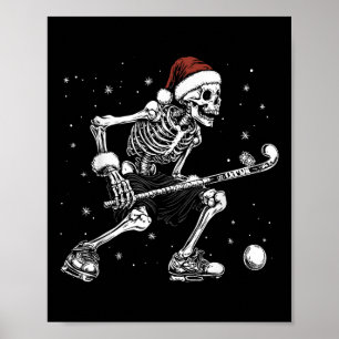 Santa Skelett spielt Feldhockey Lustiges Xmas Weih Poster