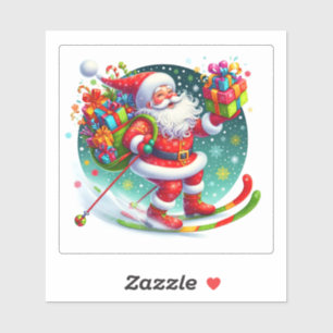 Santa Ski in einem Winterwunderland Aufkleber