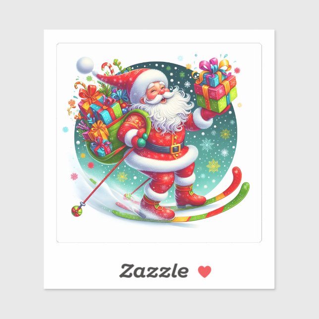 Santa Ski in einem Winterwunderland Aufkleber (Blatt)