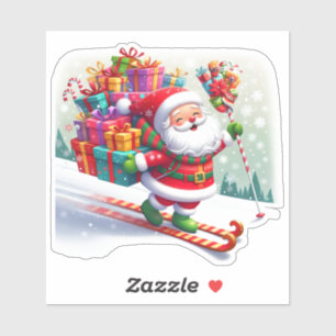 Santa Ski mit Geschenken auf der Snowy Slope Aufkleber