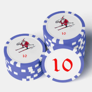 Santa Skiing Blue 10 gestreifter Poker Chip
