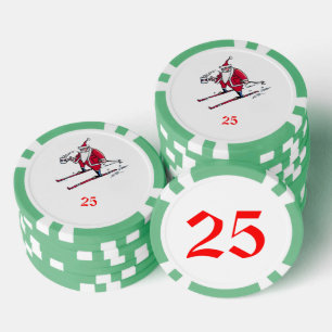 Santa Skiing Green 25 gestreifter Poker Chip