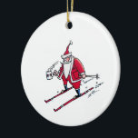 Santa Skiing Keramik Ornament<br><div class="desc">Santa Skiing Ornament ist für Menschen, die Cartoon-Fans, Skifahrer oder Kaffeetrinker sind - oder alle drei. Santa Skiing ist die Original Cartoon-Kunst von Steamy Raimon. * Vorschläge: 1) mehrere dieser Ornamente und Angelschnur (oder Schnur) machen für ein ausgezeichnetes Windspiel, 2) dekorieren einen ganzen Baum mit einer Anzahl von diesen</div>
