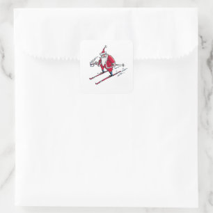 Santa Skiing kleine Aufkleber mit Platz