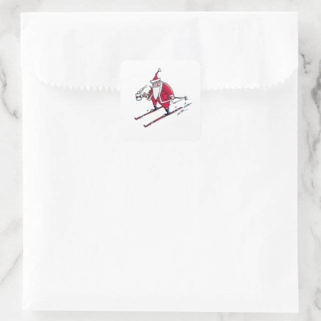 Santa Skiing kleine Aufkleber mit Platz (Tasche)