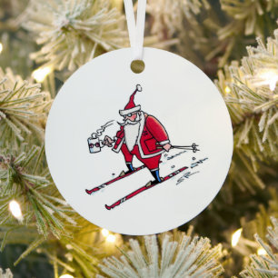 Santa-Skiing-Metall-Ornament rund Ornament Aus Metall
