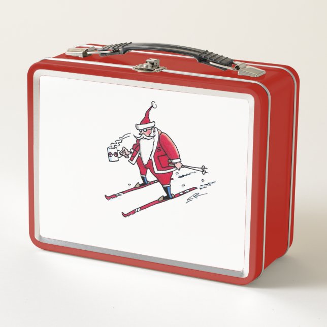 Santa Skiing Red Lunchbox (Vorderseite)