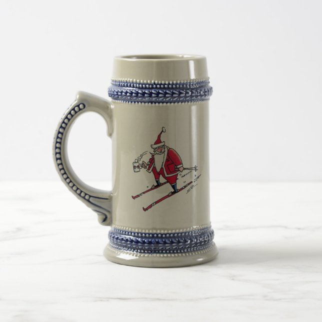 Santa Skiing stein Bierglas (Links)