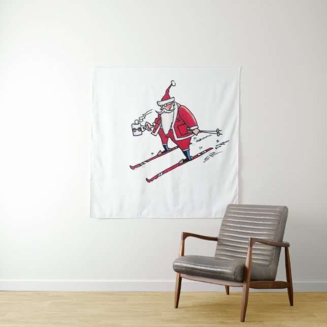 Santa-Skiing-Wandteppich Wandteppich (Beispiel)