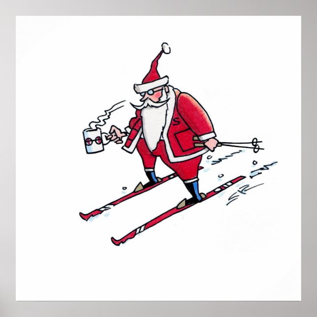 Santa Skiing Wert Mattposter Poster (Vorne)