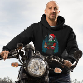 Santa Skull Beer Christmas Dude Chilling Funny  Hoodie