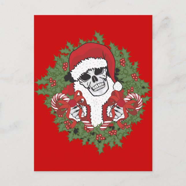 Santa Skull mit Wreath Feiertagspostkarte (Vorderseite)