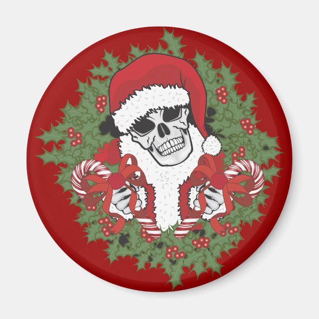 Santa Skull mit Wreath Magnet (Vorne)