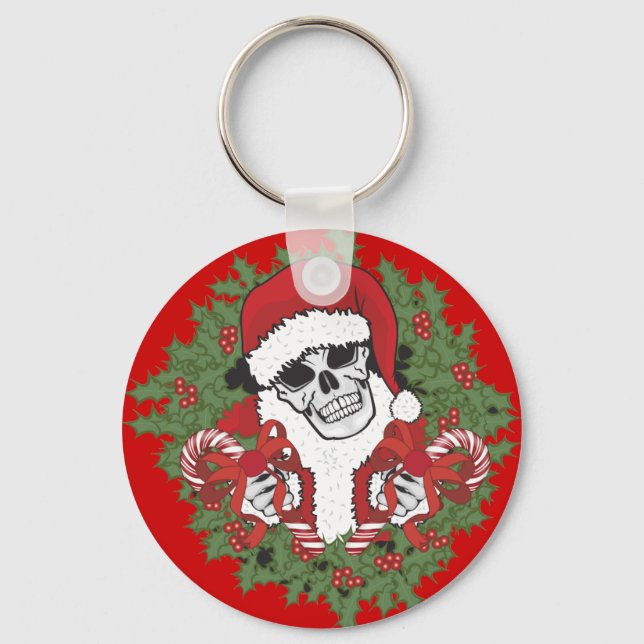 Santa Skull mit Wreath Schlüsselanhänger (Vorderseite)