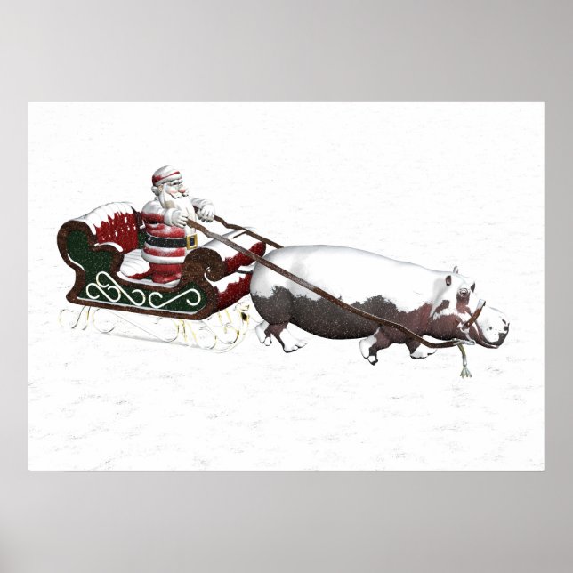 Santa Sled Pulled By Hippopotamus Poster (Vorne)