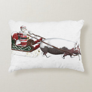 Santa Sled Pulled By Hippopotamus Zierkissen
