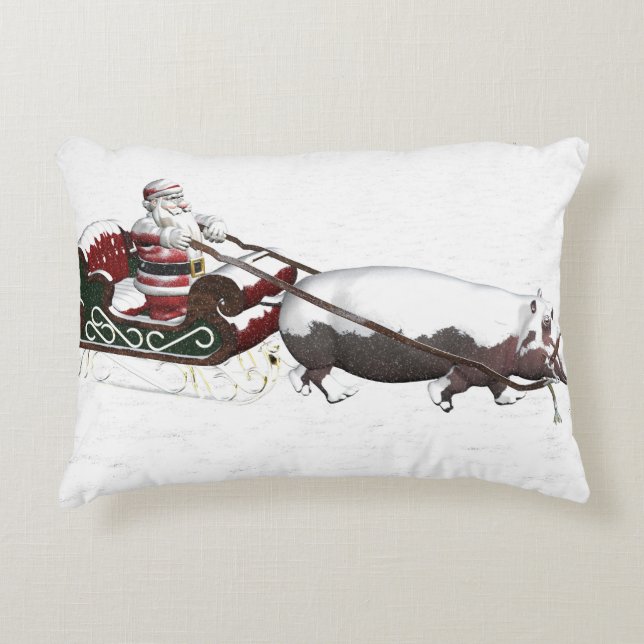 Santa Sled Pulled By Hippopotamus Zierkissen (Vorderseite)