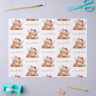 Santa Sleeping Highland Kuh Script Frohe Weihnacht Seidenpapier